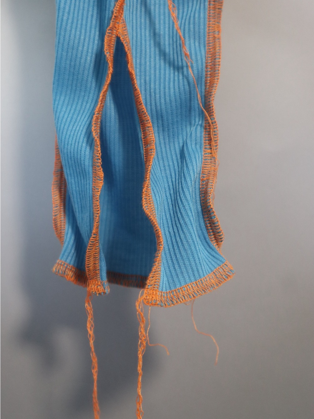Patchwork Lace-Up Crop Top in Blue and Teal with Orange Trim - Picture 4 of 6